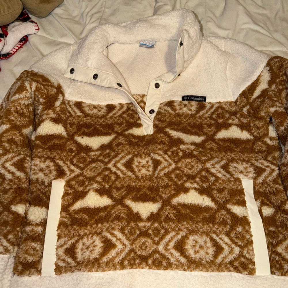 Columbia Cream and Brown Fleece Pullover - Picture 3 of 6